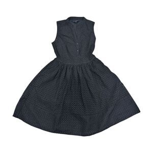 Banana Republic Little Black Dress Eyelet Cotton Fit Flare Summer Graduation 2